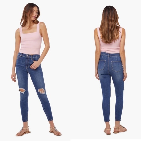 NWT just fab booty sculptor jeggings dark wash factory distressed womens size 32 - Picture 1 of 4